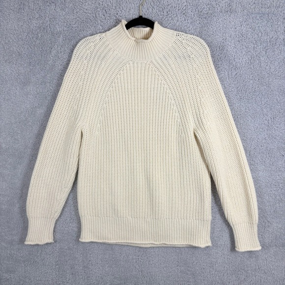 J. Crew Relaxed Rollneck Sweater Size XS Cream Shaker Knit Cotton Oversized - Picture 2 of 8